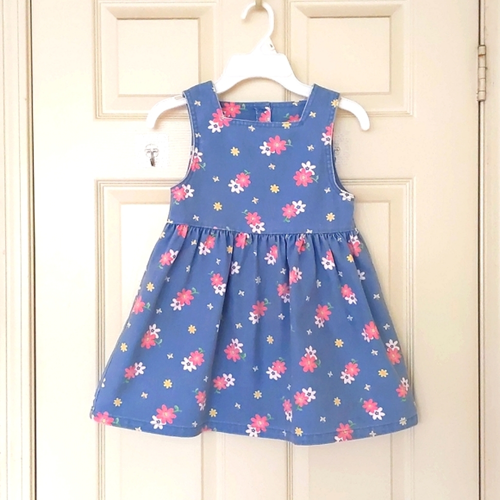100% Cotton Sleeveless Multi Color Floral Denim Dress.